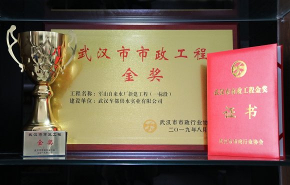喜讯！军山自来水厂新建工程荣获2018年度 武汉市市政工程金奖